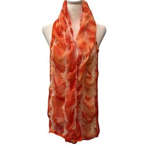Vintage Masino Silk and Wool Crinkle Scarf in vibrant orange hues.
